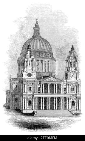 Incisione vintage 1854 di St. Paul's Cathedral, Londra. Foto Stock