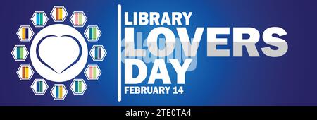 Illustrazione della progettazione di modelli vettoriali per il giorno degli amanti della libreria. 14 febbraio. Adatto per biglietti d'auguri, poster e striscioni Illustrazione Vettoriale