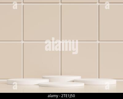 Display a podio o a piedistallo vuoto su sfondo marrone con concetto di stativo a cilindro. Scaffale del prodotto vuoto con sfondo verticale. Rendering 3D. Foto Stock
