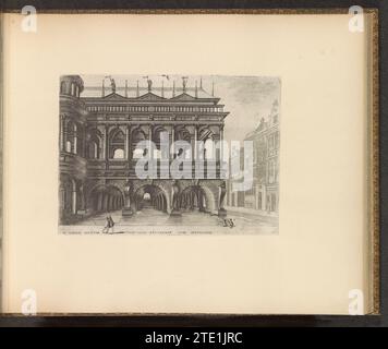 Grote Loggia, Johannes o Lucas van Doechum, dopo Hans Vredeman de Vries, 1601 circa grande loggia, costruita su pilastri che sono collegati ad archi e si trovano in acqua. Ci sono case cittadine sulla destra, una con una finestra a bovindo. Due persone stanno pescando in primo piano. La stampa fa parte di un album. Carta di Anversa incide una grande loggia, costruita su pilastri collegati ad archi e in acqua. Ci sono case cittadine sulla destra, una con una finestra a bovindo. Due persone stanno pescando in primo piano. La stampa fa parte di un album. Incisione della carta di Anversa Foto Stock