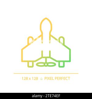 Icona del drone militare con gradiente perfetto pixel a linea sottile 2D. Illustrazione Vettoriale