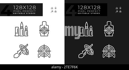 Icone di armi chiare e scure con pixel modificabili 2D. Illustrazione Vettoriale