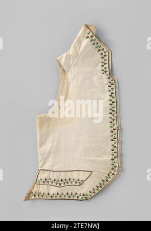 Cardigan con due sacchetti con valvola, colletto alto e quattro bottoni in tessuto di seta panna, ricamato con foglia vank in tonalità vegetali, zigzagline marrone con paillettes e piping, anonimo, c. 1800 - c. 1825 etichetta con testo: 4 pezzi e 1 ancora da ricamare, Mrs. Six van Hillegom Heerenvest Z.O.Z.; 4 Bord. Giubbotti 1780-85, il lato bianco di origine francese, conf. (?) Van Rothstein (la parte inglese era sempre più stretta), 13-1-1973. Nota con testo: 109-43. cardigan con 3 lati bianchi kl. Ricamo, 1 gilet di seta bianco ricamo bianco, 2 pezzi di lato bianco per Heerenvest con motivo disegnato, un piccolo Foto Stock