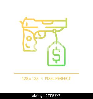 Icona della pistola di acquisto gradiente Perfect Simple Gradient Pixel a linea sottile 2D. Illustrazione Vettoriale