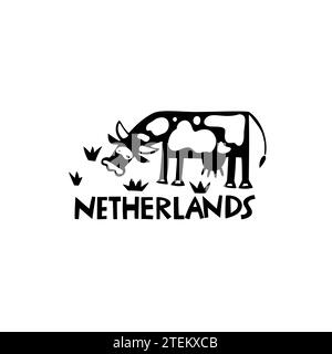 Etichetta Vector Handdrawn Netherlands. Illustrazione Travel Europe. Illustrazione scritta a mano. Logo Holland Symbol Illustrazione Vettoriale