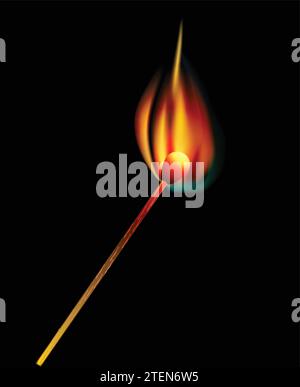 illustrazione fiammifero con fiamma Illustrazione Vettoriale