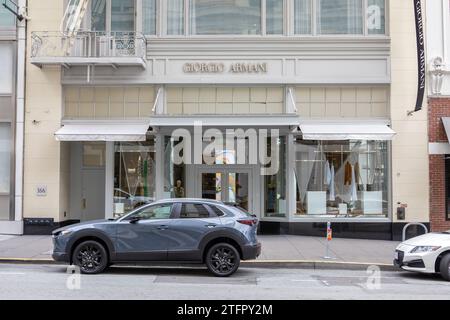 Giorgio Armani Luxury Designer Store facciata esterna a San Francisco, 24 giugno 2023 Foto Stock