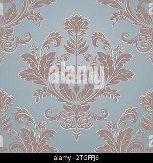 Motivo floreale senza cuciture Damasco. Carta da parati reale. Fiori su sfondo blu Illustrazione Vettoriale