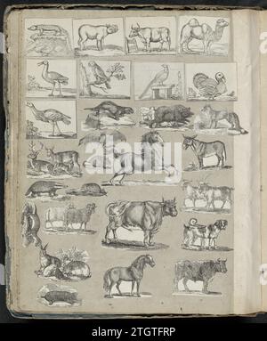 Rivista di album con varie esibizioni, 1814 - 1869 rivista di album con 28 ritagli di stampe principalmente folk, di animali, come mucche, un dromedario, uccelli, cavalli e cani. Nijmegen paper snipping album magazine con 28 ritagli di stampe principalmente popolari, di animali come mucche, dromedario, uccelli, cavalli e cani. Snipping di carta Nijmegen Foto Stock