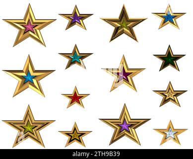 adesivi con stelle colorate e bordate d'oro 1 Foto Stock
