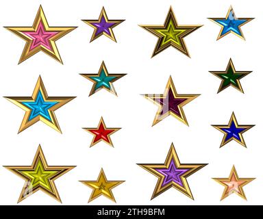 adesivi dorati e colorati con stelle piene Foto Stock