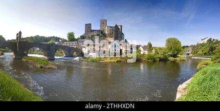 Castello di Runkel, vecchio ponte di Lahn, Runkel sul Lahn, Assia, Germania, Europa Foto Stock