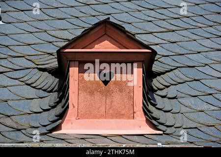 Tetto in ardesia con vetri dormitori, castello di Weilburg, Weilburg, Assia, Germania, Europa Foto Stock