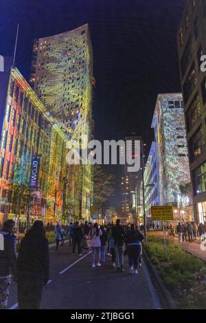 Evolution of Life: Proiezioni di luce sugli altissimi al festival GLOW 2023 di Eindhoven, Paesi Bassi Foto Stock