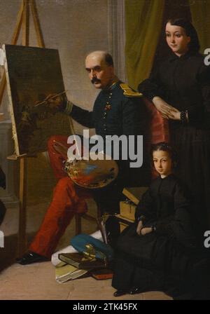 Valeriano Domínguez Bécquer (1833-1870). Pittore spagnolo. The Carlist Painter and His Family, 1859. Olio su tela, 60 x 77 cm. Dettagli. Museo del Prado. Madrid. Spagna. Foto Stock