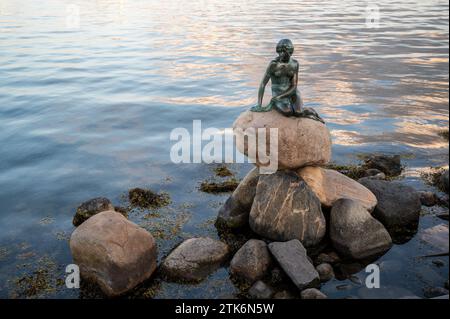 La statua della Sirenetta di giorno a Copenaghen, Danimarca Foto Stock