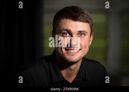 Il golfista svedese Ludvig Åberg ha fotografato durante un'intervista a Eslövs Golfklubb il 20 dicembre 2023. Foto: Johan Nilsson / TT / Code 50090 Foto Stock