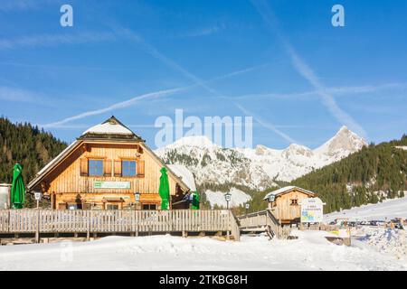 Parco nazionale Gesäuse: Skilift Kaiserau, sci alpino, neve, montagna Admonter Reichenstein a Gesäuse, Steiermark, Stiria, Austria Foto Stock