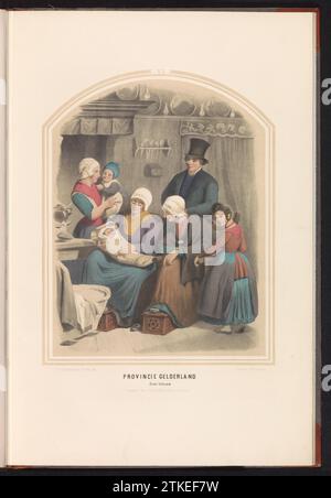 Trattamento tradizionale di Overveluwe in Gelderland, 1857, 1857 costume tradizionale del (oltre) Veluwe nella provincia di Gelderland. Famiglia all'interno. Illustrazione in un libro del 1857 con 56 registrazioni di costumi tradizionali olandesi. Tipografia: Netherlandsafter disegno di: Netherlandsafter disegno di: Netherlandspublisher: Amsterdam paper Veluwe. Gelderland costume tradizionale del (oltre) Veluwe nella provincia di Gelderland. Famiglia all'interno. Illustrazione in un libro del 1857 con 56 registrazioni di costumi tradizionali olandesi. Tipografia: Netherlandsafter disegno di: Netherlandsafter drawi Foto Stock