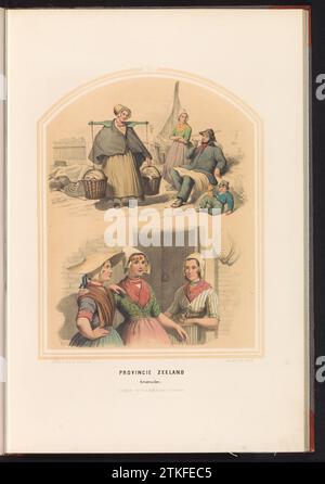 Costume tradizionale di Arnemuiden in Zelanda, 1857, 1857 costume tradizionale di Arnemuiden nella provincia di Zeeland. Due studi con cifre diverse. Illustrazione in un libro del 1857 con 56 registrazioni di costumi tradizionali olandesi. Tipografia: Netherlandsafter disegno di: Netherlandsafter disegno di: Netherlandspublisher: Amsterdam paper Arnemuiden costume tradizionale di Arnemuiden nella provincia della Zelanda. Due studi con cifre diverse. Illustrazione in un libro del 1857 con 56 registrazioni di costumi tradizionali olandesi. Tipografia: Netherlandsafter Drawin Foto Stock