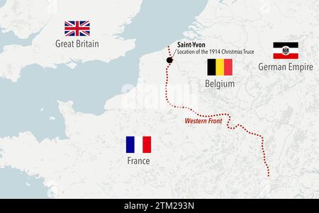 Mappa che mostra la posizione della tregua di Natale del 1914 durante la prima guerra mondiale tra Francia, Gran Bretagna e impero tedesco Foto Stock