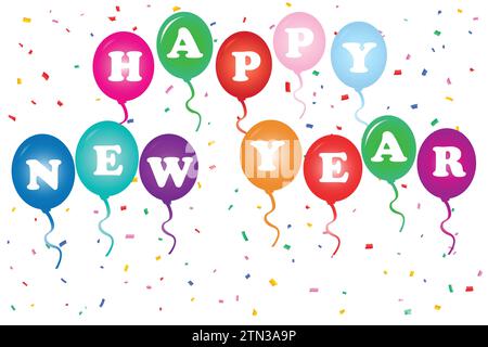 Felice anno nuovo palloncini coriandoli illustrazione vettoriale EPS 10 Illustrazione Vettoriale