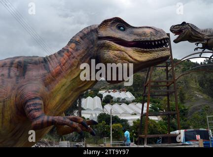 PAUTE-PARQUE JURASICO Cuenca, Ecuador 20 de diciembre de 2023 Paute, abrira sus puertas en el Barrio Pirincay en el canton Paute a Tourist as nacionales e internacionales. Este vierbes 22 de diciembre, 13 dinosaurios robotizados actualmente estan colocados en un parque de 2 hectareas. Las figuras robots llegaron importadas desde China para Recreation ar un parque jurasico en los alrededores del barrio Pirincay, el mismo esta ubicado al lado izquierdo de la via Interoceanica que conduce a Paute. Las 13 fuguras de dinosaurios estan ubicadas en cinco terrazas, las cuales han sido construidas para resaltar Foto Stock