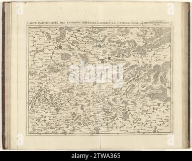 Mappa della Francia settentrionale, 1712, 1712 Mappa della Francia settentrionale con le città di Avesnes, Landrecies, la Capelle e Guise, 1712. Parte di una raccolta completa di piani di battaglie e città rinomate durante la guerra di successione spagnola. Questo album è uno dei primi 24 piatti che insieme formano una mappa molto grande dei Paesi Bassi meridionali. Carta di Bruxelles incisione/incisione Francia settentrionale Mappa della Francia settentrionale con le città di Avesnes, Landrecies, la Capelle e Guise, 1712. Parte di una raccolta completa di piani di battaglie e città rinomate durante la guerra di successione spagnola. Questo album è uno dei Foto Stock