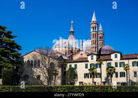 Torri e cupole della chiesa duecentesca Basilica di Sant'Antonio di Padova, situata in Piazza del Santo. Foto Stock