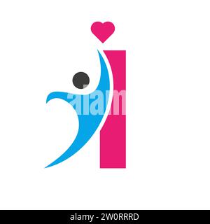 Logo sanitario su Letter i Love, simbolo del cuore. Logotipo di beneficenza Illustrazione Vettoriale