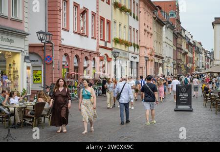 Touristen, Passanten, Fußgängerzone, Einkaufstraße, Hauptstraße, Heidelberg, Baden-Württemberg, Deutschland Foto Stock