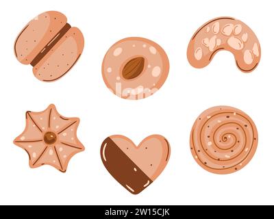 Set di dolci. Biscotti con cioccolato, mandorle e arancia Illustrazione Vettoriale