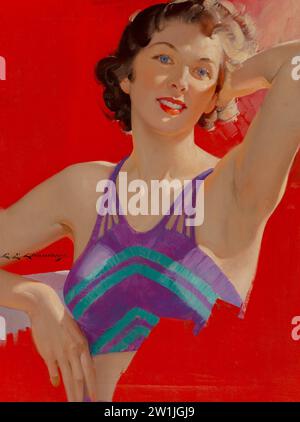 Charles Edward Chambers (americano, 1883-1941). Brunette Beauty, copertina inedita di Redbook. Olio su tela Foto Stock