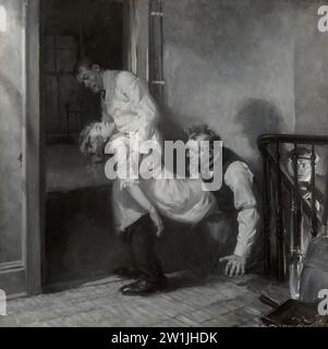 Charles Edward Chambers (americano, 1883-1941). Uomini che portano una donna al piano di sopra. Olio su tela Foto Stock