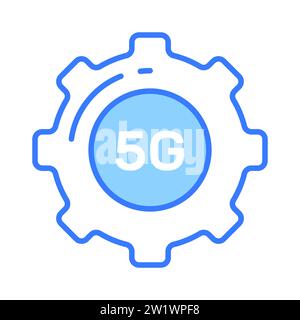 Testo 5G all'interno della ruota dentata che indica l'icona del concetto di impostazione della rete 5G. Illustrazione Vettoriale