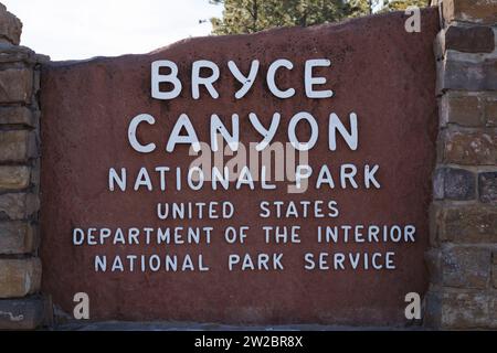 Insegna del Bryce Canyon National Park nello Utah, Stati Uniti. Immagine scattata il 10 dicembre 2023. © Belinda Jiao jiao.bilin@gmail.com 07598931257 https://www.b Foto Stock