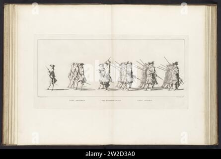 Cadavere di Willem IV, 1752, tavola 11, 1752 - 1755 il Cent-Suisses. A margine la didascalia in olandese, francese e inglese. Parte di una serie di 41 tavole della processione funebre del detentore Guglielmo IV a Delft il 4 febbraio 1752. Numerato in alto a destra: 11. Nell'edizione Bound del 1755. Tipografia: Northern Netherlandspublisher: The Haguepublisher: The Hague paper etching / incisione Delft the Cent-Suisses. A margine la didascalia in olandese, francese e inglese. Parte di una serie di 41 tavole della processione funebre del detentore Guglielmo IV a Delft il 4 febbraio 1752. Numerato a t Foto Stock