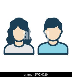 Icona avatar uomo e donna. Silhouette maschili e femminili. Funge da avatar o profili per individui sconosciuti o anonimi. Social network Illustrazione Vettoriale