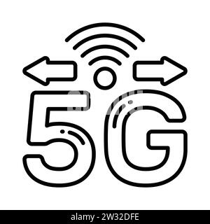 Il vettoriale della tecnologia 5G dal design accattivante trasmette segnali in stile trendy, icona di qualità Illustrazione Vettoriale