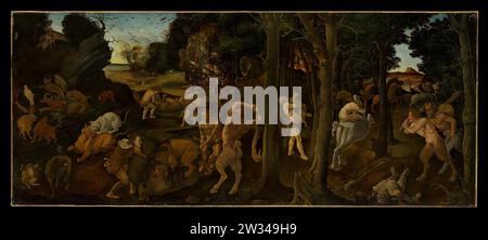 Scena di caccia 1875 di Piero di Cosimo (Piero di Lorenzo di Piero d'Antonio) Foto Stock