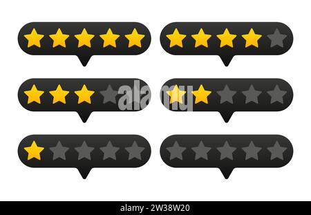 Illustrazione del set di stelle. Preferiti, valutazione, valutazione, recensioni, riconoscimento qualità punteggio icone vettoriali Illustrazione Vettoriale