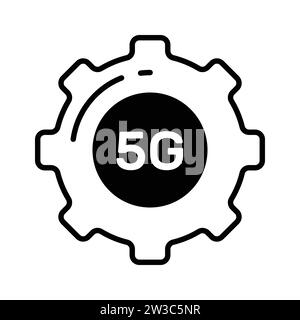 Testo 5G all'interno della ruota dentata che indica l'icona del concetto di impostazione della rete 5G. Illustrazione Vettoriale