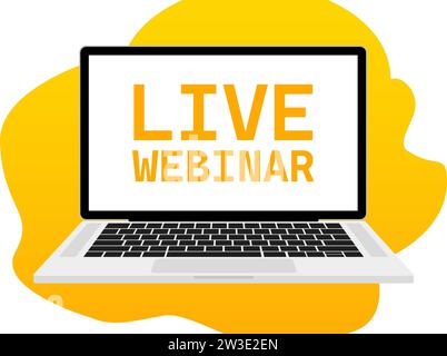 Notebook con iscrizione webinar illustrazione dal vivo. Coaching, corsi, formazione avanzata. Icone vettoriali Illustrazione Vettoriale