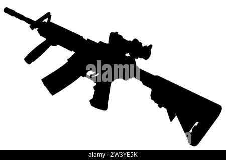 M4 Carbine con vista ottica e silhouette nera in primo piano Foto Stock