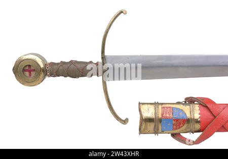 Replica "The Sword of Henry V" utilizzata dall'attore Robert Hardy (1925-2017) nella produzione televisiva della BBC "An Age of Kings" (1960) Foto Stock