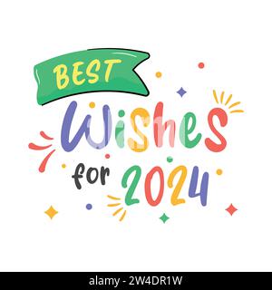 Un fantastico adesivo disegnato a mano di felice anno nuovo, auguri per il nuovo anno del 2024 Illustrazione Vettoriale