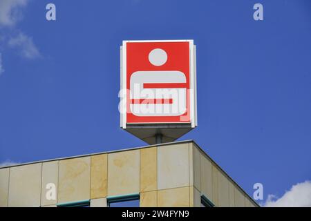 Hauptgeschäftsstelle, Oder-Spree Sparkasse, Franz-Mehring-Straße, Francoforte sull'Oder, Brandeburgo, Deutschland Foto Stock