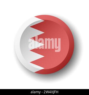 Bandiera del Bahrain - pulsante circolare 3D con ombra abbassata. Icona vettore. Illustrazione Vettoriale