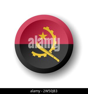 Angola flag (bandiera angola) - pulsante cerchio 3D con ombra abbassata. Icona vettore. Illustrazione Vettoriale