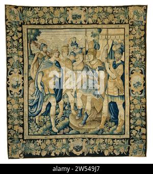Alessandro dà il benvenuto a un re, anonimo, c. 1625 - c. 1650 tappeto da parete con re Porus (?) Alexander Bezeker, da una serie con la storia di Alessandro Magno. Olanda meridionale Ketting: Lana. Ingresso: Lana. Ingresso: Tappeto da parete in seta con King Porus (?) Alexander Bezeker, da una serie con la storia di Alessandro Magno. Olanda meridionale Ketting: Lana. Ingresso: Lana. Ingresso: Tappezzeria di seta Foto Stock